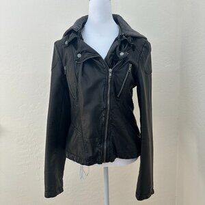 Free People Hooded Faux Leather Moto Jacket